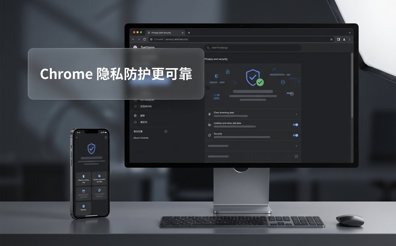 Chrome 内置隐私与安全保护盾牌示意图